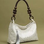 Beaded-Handle Lattice Jacquard Shoulder Bag