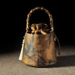 Brown Bamboo-Handle Brocade Bucket Bag